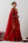 Shop_Vinusto_Red Chanderi Embroidery, Sequins, Zari, Lace, Lotus Motif Lehenga Blouse Set _Online_at_Aza_Fashions