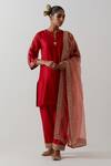 Buy_Vinusto_Red Chanderi, Cotton, Tissue Embroidery, Lace, Zari Kurta, Salwar And Dupatta Set _at_Aza_Fashions