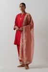 Buy_Vinusto_Red Chanderi, Cotton, Tissue Embroidery, Lace, Zari Kurta, Salwar And Dupatta Set _Online_at_Aza_Fashions