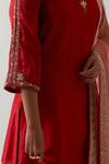 Vinusto_Red Chanderi, Cotton, Tissue Embroidery, Lace, Zari Kurta, Salwar And Dupatta Set _at_Aza_Fashions