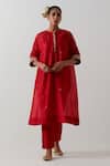Buy Vinusto Red Chanderi Embroidery, Lace Round Neck Kaftan Kurta And Pant Set at Aza Fashions Buy_Vinusto_Red Chanderi Embroidery, Lace Round Neck Kaftan Kurta And Pant Set _at_Aza_Fashions