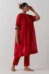 Vinusto Red Chanderi Embroidery, Lace Round Neck Kaftan Kurta And Pant Set Online at Aza Fashions Vinusto_Red Chanderi Embroidery, Lace Round Neck Kaftan Kurta And Pant Set _Online_at_Aza_Fashions