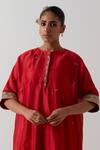 Shop Vinusto Red Chanderi Embroidery, Lace Round Neck Kaftan Kurta And Pant Set Online at Aza Fashions Shop_Vinusto_Red Chanderi Embroidery, Lace Round Neck Kaftan Kurta And Pant Set _Online_at_Aza_Fashions