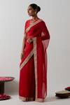Buy_Vinusto_Red Chanderi Embroidery, Lace Round Neck Katan Organza Saree And Blouse _Online_at_Aza_Fashions