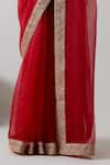 Shop_Vinusto_Red Chanderi Embroidery, Lace Round Neck Katan Organza Saree And Blouse _Online_at_Aza_Fashions
