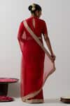 Shop_Vinusto_Red Chanderi Embroidery, Lace Round Neck Katan Organza Saree And Blouse _at_Aza_Fashions
