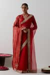 Buy_Vinusto_Red Chanderi Embroidery, Lace Round Neck Katan Organza Saree And Blouse _at_Aza_Fashions