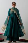 Shop Vinusto Green Chanderi Embroidery, Lace, Zari Round Neck Hand Anarkali Set Online at Aza Fashions Shop_Vinusto_Green Chanderi Embroidery, Lace, Zari Round Neck Hand Anarkali Set _Online_at_Aza_Fashions