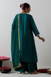 Shop_Vinusto_Green Chanderi Embroidery, Lace, Zari V-neck Kurta, Palazzo And Dupatta Set _at_Aza_Fashions