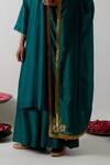 Vinusto_Green Chanderi Embroidery, Lace, Zari V-neck Kurta, Palazzo And Dupatta Set _at_Aza_Fashions