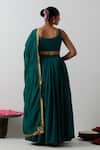 Shop_Vinusto_Green Chanderi Embroidery, Fringe Handcrafted Peacock And Floral Lehenga Set _at_Aza_Fashions
