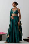 Buy_Vinusto_Green Chanderi Embroidery, Fringe Handcrafted Peacock And Floral Lehenga Set _Online_at_Aza_Fashions
