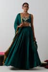 Buy_Vinusto_Green Chanderi Embroidery, Fringe Handcrafted Peacock And Floral Lehenga Set _at_Aza_Fashions