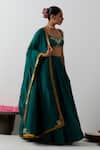 Shop_Vinusto_Green Chanderi Embroidery, Fringe Handcrafted Peacock And Floral Lehenga Set _Online_at_Aza_Fashions