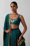 Vinusto_Green Chanderi Embroidery, Fringe Handcrafted Peacock And Floral Lehenga Set _at_Aza_Fashions