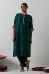 Buy Vinusto Green Chanderi Embroidery, Lace Round Neck Kurta And Pant Set at Aza Fashions Buy_Vinusto_Green Chanderi Embroidery, Lace Round Neck Kurta And Pant Set _at_Aza_Fashions
