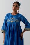 Buy_Vinusto_Cobalt Chanderi Embroidery, Zari Round Neck Anarkali And Pant Set _Online_at_Aza_Fashions