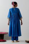 Shop_Vinusto_Cobalt Chanderi Embroidery, Zari Round Neck Anarkali And Pant Set _at_Aza_Fashions