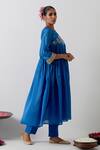 Shop_Vinusto_Cobalt Chanderi Embroidery, Zari Round Neck Anarkali And Pant Set _Online_at_Aza_Fashions