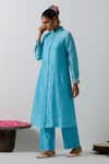 Vinusto_Sky Blue Chanderi , Embroidery, Zari Collared Kurta And Pant Set _Online_at_Aza_Fashions
