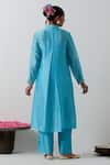 Shop_Vinusto_Sky Blue Chanderi , Embroidery, Zari Collared Kurta And Pant Set _at_Aza_Fashions