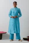 Buy_Vinusto_Sky Blue Chanderi , Embroidery, Zari Collared Kurta And Pant Set _at_Aza_Fashions
