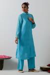 Buy_Vinusto_Sky Blue Chanderi , Embroidery, Zari Collared Kurta And Pant Set _Online_at_Aza_Fashions