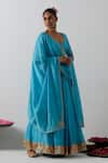 Vinusto_Blue Chanderi Gota Patti, Embroidery, Metallic Thread, Floral Motif Lehenga Set _Online_at_Aza_Fashions