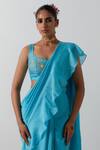 Vinusto Blue Chanderi Ruffles, Embroidery, Zari Square Pre-draped Saree And Blouse Set Online at Aza Fashions Vinusto_Blue Chanderi Ruffles, Embroidery, Zari Square Pre-draped Saree And Blouse Set _Online_at_Aza_Fashions