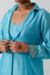 Shop Vinusto Blue Chanderi Silk Embroidery Sweetheart Neck, Collared Jacket Palazzo Set Online at Aza Fashions Shop_Vinusto_Blue Chanderi Silk Embroidery Sweetheart Neck, Collared Jacket Palazzo Set _Online_at_Aza_Fashions