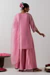 Shop_Vinusto_Pink Chanderi, Silk Embroidery, Zari Split V-neck Floral Kurta Palazzo Set _at_Aza_Fashions