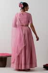 Shop_Vinusto_Pink Chanderi, Silk Embroidery, Lace Round Neck Blouse Lehenga Set _at_Aza_Fashions