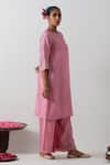 Vinusto_Pink Chanderi Embroidery Round Neck Hand Kurta Set _Online_at_Aza_Fashions