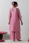 Shop_Vinusto_Pink Chanderi Embroidery Round Neck Hand Kurta Set _at_Aza_Fashions