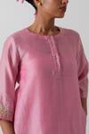 Shop_Vinusto_Pink Chanderi Embroidery Round Neck Hand Kurta Set _Online_at_Aza_Fashions
