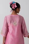 Vinusto_Pink Chanderi Embroidery Round Neck Hand Kurta Set _at_Aza_Fashions