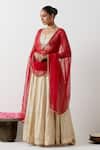 Vinusto_Silver Brocade Zari, Lace Sweetheart Striped Lehenga Set With Katan Silk Dupatta _at_Aza_Fashions
