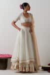 Vinusto_Ivory Chanderi, Tissue Embroidery, Zari, Gota Choli Blouse And Layered Lehenga _Online_at_Aza_Fashions