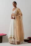 Buy_Vinusto_Ivory Chanderi, Tissue Embroidery, Zari, Gota Choli Blouse And Layered Lehenga _Online_at_Aza_Fashions