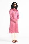 Kalpana Naik_Pink Linen, Satin Embroidery Hand Kurta Pant Set _Online_at_Aza_Fashions