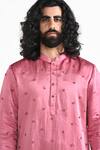 Shop_Kalpana Naik_Pink Linen, Satin Embroidery Hand Kurta Pant Set _Online_at_Aza_Fashions