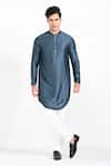 Kalpana Naik_Blue Terrycloth, Rayon Storm Open Jacket And Kurta Set _Online_at_Aza_Fashions