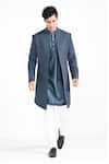 Shop_Kalpana Naik_Blue Terrycloth, Rayon Storm Open Jacket And Kurta Set _at_Aza_Fashions