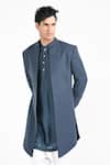 Shop_Kalpana Naik_Blue Terrycloth, Rayon Storm Open Jacket And Kurta Set _Online_at_Aza_Fashions