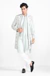 Buy_Kalpana Naik_Blue Bemberg, Silk Embroidery Geometric Jacket And Kurta Set _at_Aza_Fashions