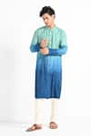 Kalpana Naik_Blue Bemberg, Silk, Cotton Embroidery Ocean Ombre Kurta Set _Online_at_Aza_Fashions