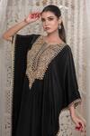 Daljit Sudan_Black Crepe Embroidery, Zari V-neck Thread And Tilla Kaftan _Online_at_Aza_Fashions
