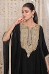 Buy_Daljit Sudan_Black Crepe Embroidery, Zari V-neck Thread And Tilla Kaftan _Online_at_Aza_Fashions