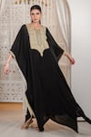 Shop_Daljit Sudan_Black Crepe Embroidery, Zari V-neck Thread And Tilla Kaftan _Online_at_Aza_Fashions