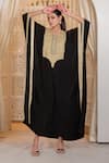 Daljit Sudan_Black Crepe Embroidery, Zari V-neck Thread And Tilla Kaftan _at_Aza_Fashions